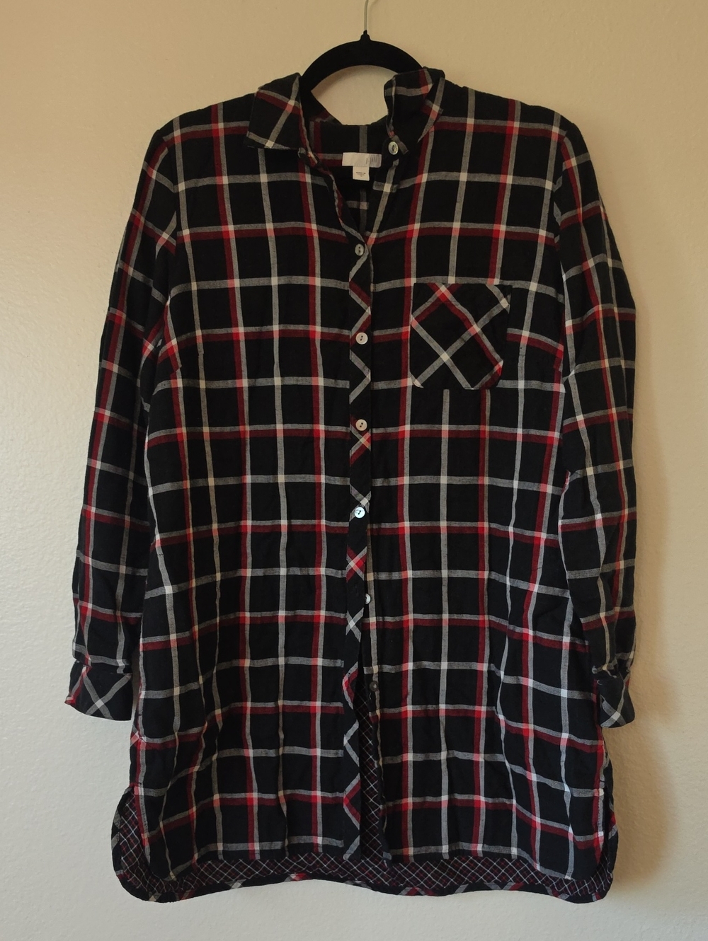 J. Jill Black Plaid Button-Down Shirt with Red and White Windowpane
